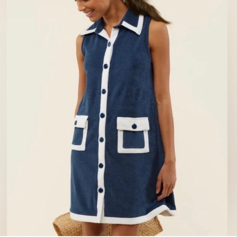 Lake x Atlantic Pacific Darcy Terry dress cover up L blue white beach coastal